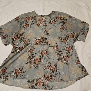 Misia Curvy Floral Blouse Size 2X Mint Green With Dusty Rose Flowers
